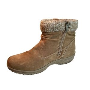 Khombu Tan Suede Ankle Booties with Knit Cuff
